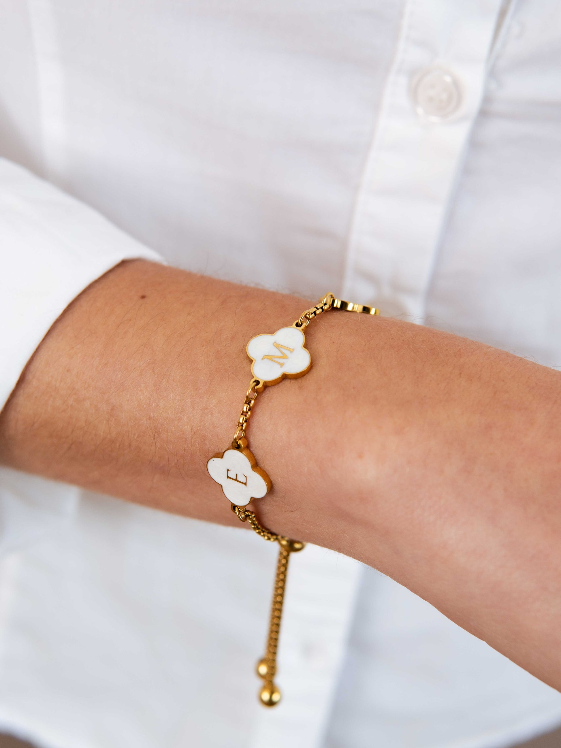 Black Enamel Clover Name Bracelet